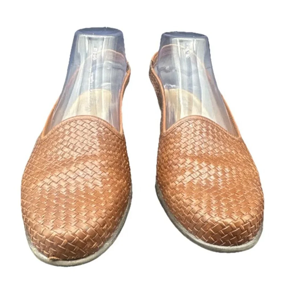 Trotters Womens Lena Cognac Brown Woven Slingback Shoe 9.5 Coastal Minimalist